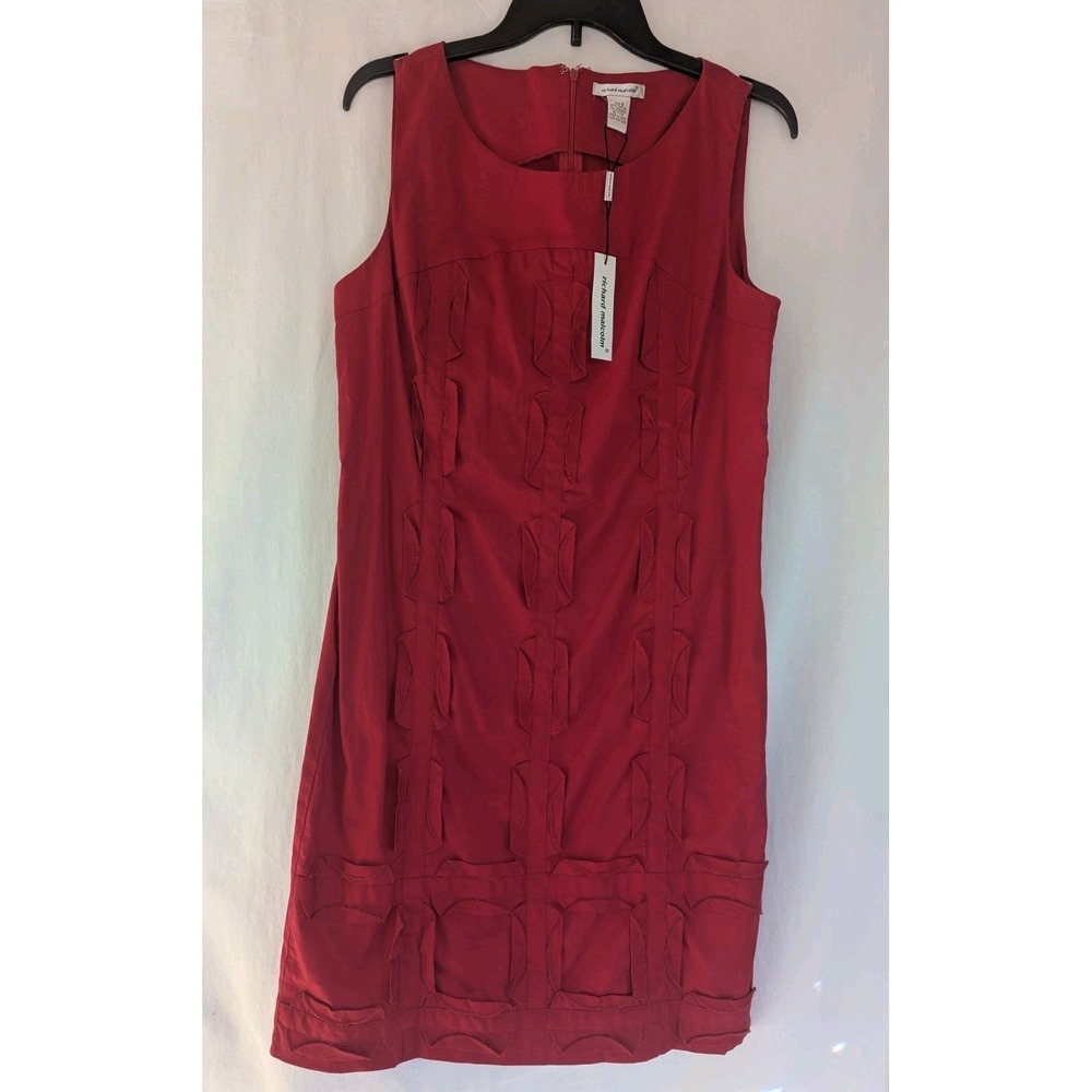 NWT Richard Malcolm Women's Dz 8 Sleeveless Dress Back Zip Red Rose Cotton Blend